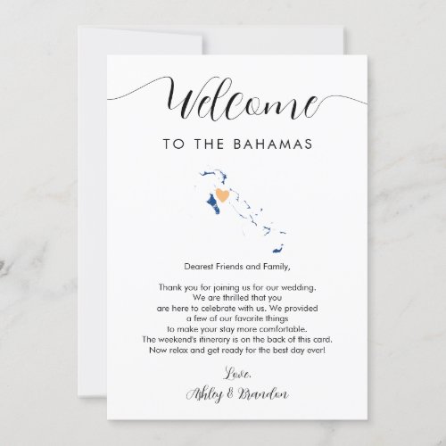 Bahamas Map Wedding Welcome Letter Itinerary Card