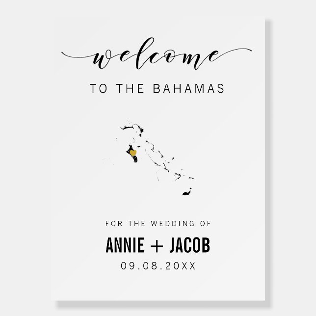 Bahamas Map Wedding Welcome Sign, Foam Board (Front)