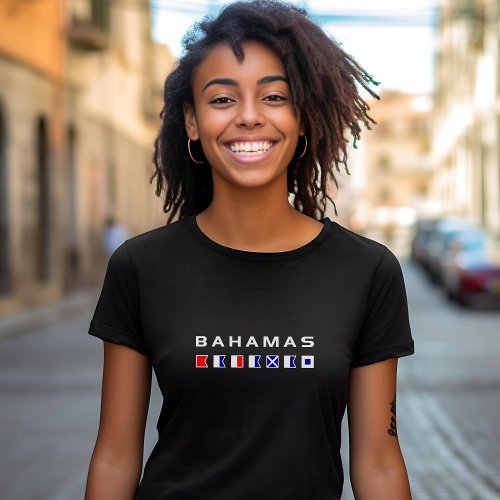 Bahamas Maritime Nautical Signal Flags Dark Color  T_Shirt