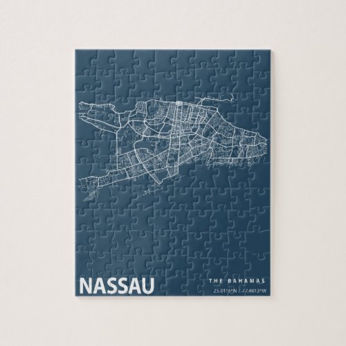 Bahamas Minimalist City Map Line Art in Blue Jigsaw Puzzle