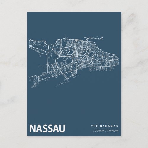 Bahamas Minimalist City Map Line Art in Blue Postcard