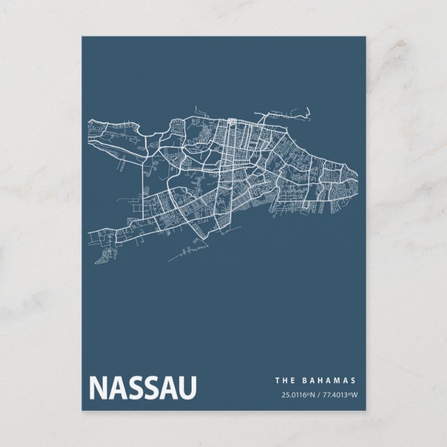 Bahamas Minimalist City Map Line Art in Blue Postcard (Front)
