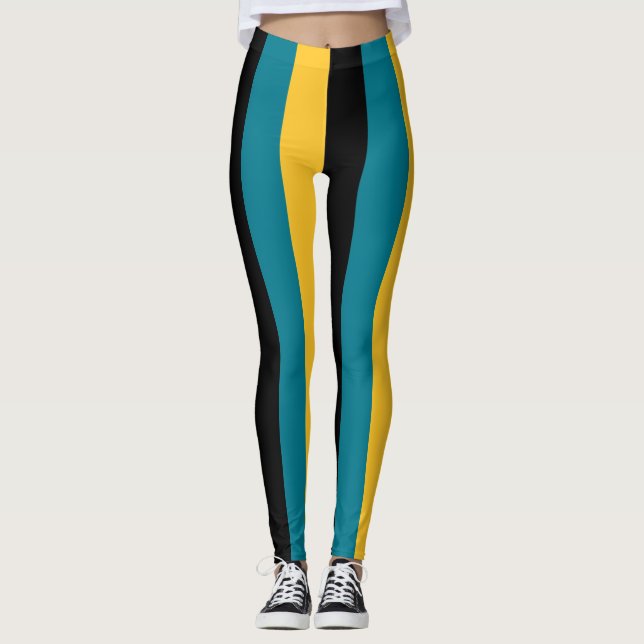Bahamas National Flag Colors Vertical Striped Leggings (Front)