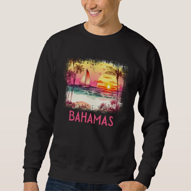 Bahamas Palm Tree Beach Vacation Summer and Surf Sweatshirt (Front)