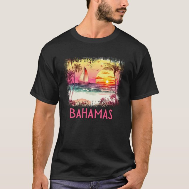 Bahamas Palm Tree Beach Vacation Summer and Surf T-Shirt (Front)
