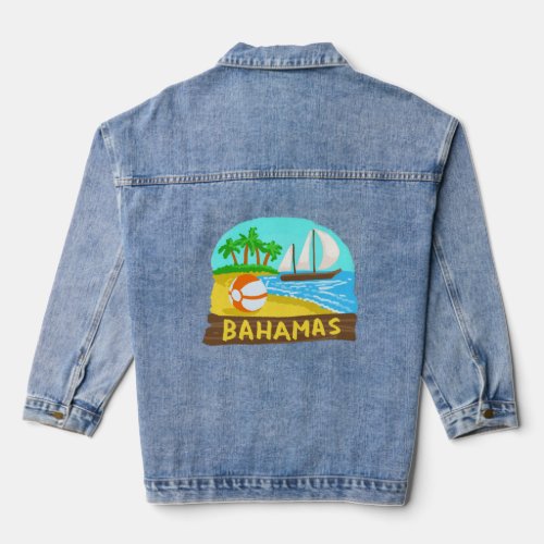 Bahamas Palm Tree Sun Beach Lagoon Island  Denim Jacket