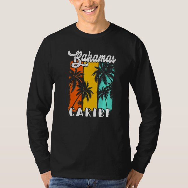 Bahamas Palm Trees Beach Caribe Retro Vacation Fam T-Shirt (Front)