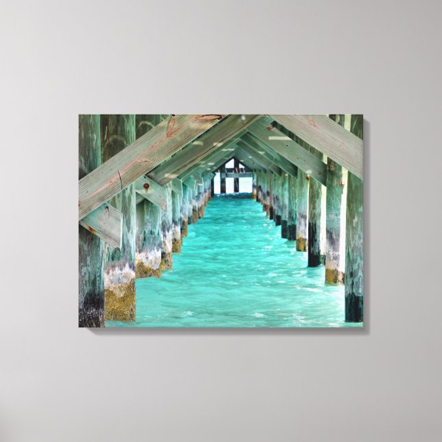 Bahamas Pier and Turquoise Ocean Canvas Print (Front)