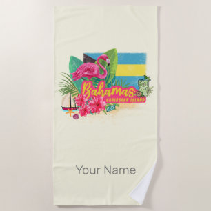 Bahamas retro caribbean island flamingo vintage beach towel