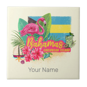 Bahamas retro caribbean island flamingo vintage ceramic tile