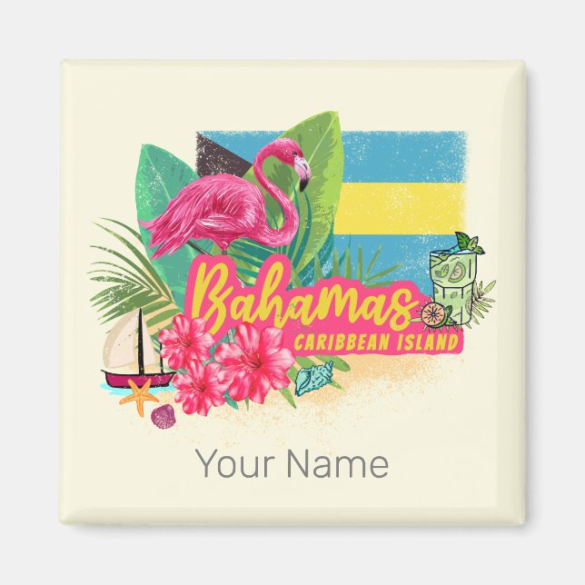 Bahamas retro caribbean island flamingo vintage magnet (Front)