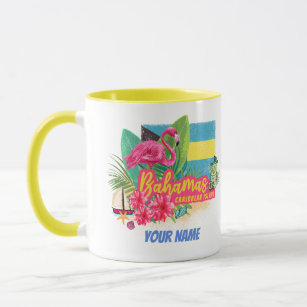 Bahamas retro caribbean island flamingo vintage mug