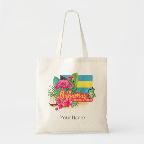 Bahamas retro caribbean island flamingo vintage tote bag