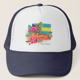 Bahamas retro caribbean island flamingo vintage trucker hat