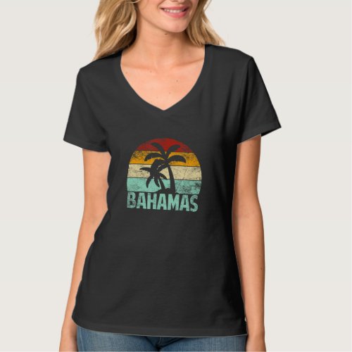 Bahamas Retro Palm Tree Vintage Sunset Souvenir Va T_Shirt