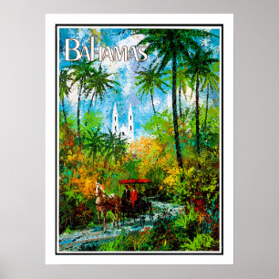 Bahamas, ride through jungle, vintage, travel poster