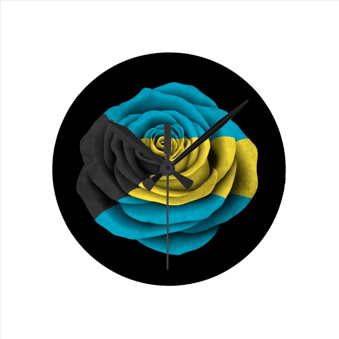 Bahamas Rose Flag on Black Wall Clocks