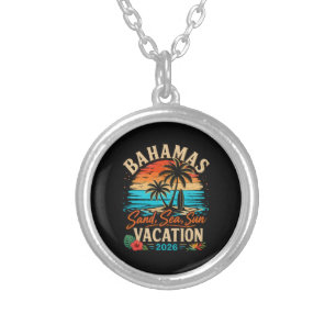 Bahamas Sand Sea Sun Vacation 2026 Silver Plated Necklace
