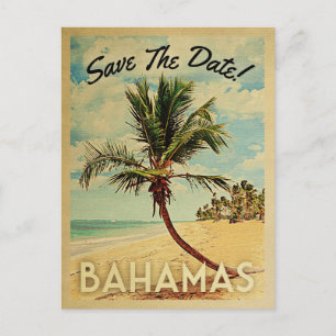 Bahamas Save The Date Vintage Beach Palm Tree Announcement Postcard