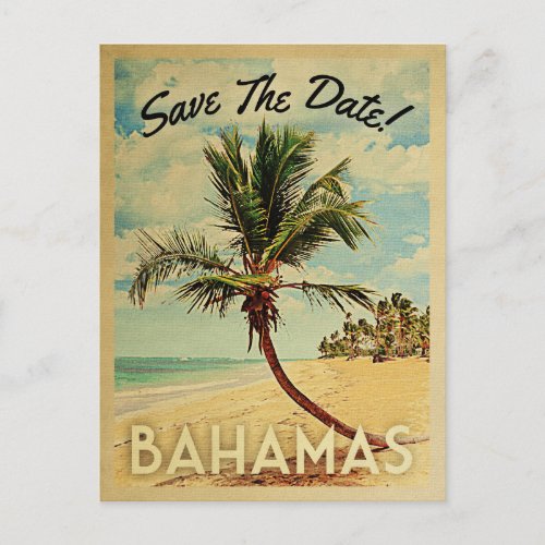 Bahamas Save The Date Vintage Beach Palm Tree Announcement Postcard
