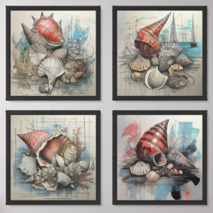 Bahamas Sea Shells Collection Wall Art Sets