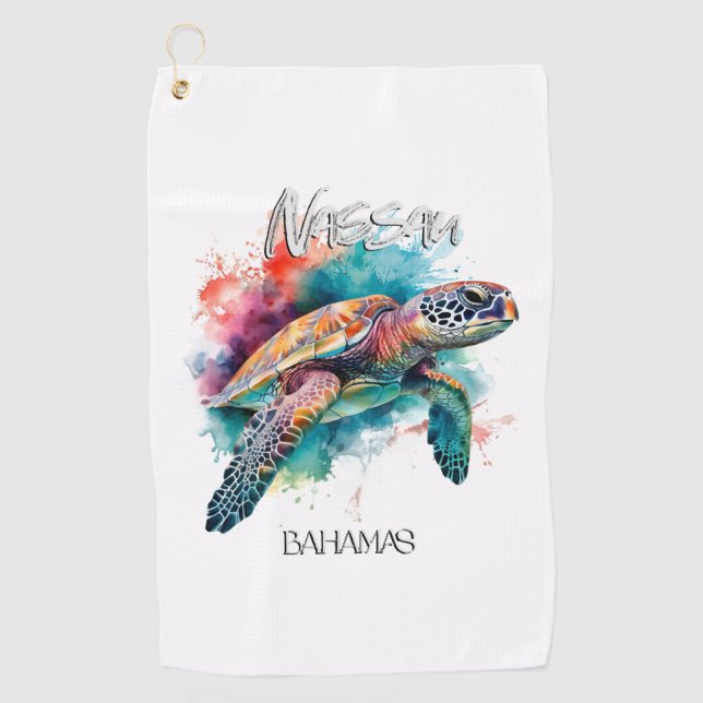 Bahamas Sea Turtle Bahamian Flag Beach Great Shark Golf Towel (Front)