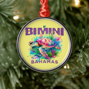 Bahamas Souvenir Gift : Bimini Bahamas Sea Turtle Metal Ornament