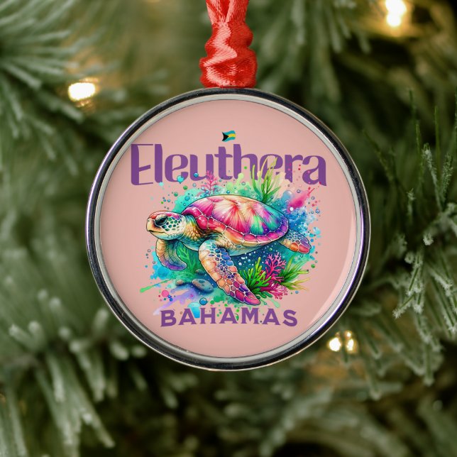 Bahamas Souvenir Gift : Eleuthera Bahamas Turtle Metal Ornament (Tree)