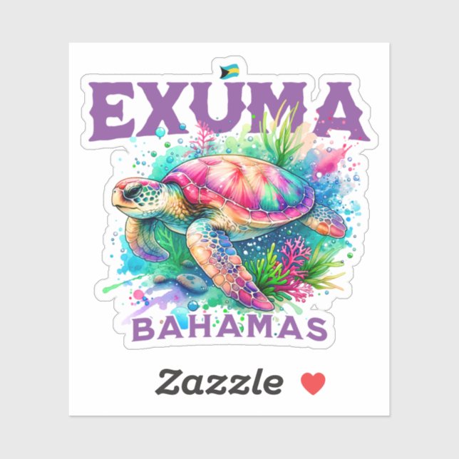 Bahamas Souvenir Gift : Exuma Bahamas Sea Turtle Sticker (Sheet)