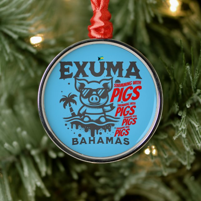 Bahamas Souvenir Gift: Exuma Bahamas Swimming Pigs Metal Ornament (Tree)