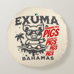Bahamas Souvenir Gift: Exuma Bahamas Swimming Pigs Round Pillow