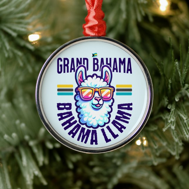 Bahamas Souvenir Gift : Grand Bahama Bahamas Llama Metal Ornament (Tree)
