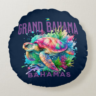 Bahamas Souvenir Gift : Grand Bahama Sea Turtle Round Pillow