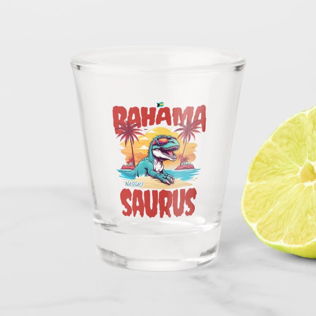 Bahamas Souvenir Gift : Nassau Bahama Saurus T-Rex Shot Glass (Front)