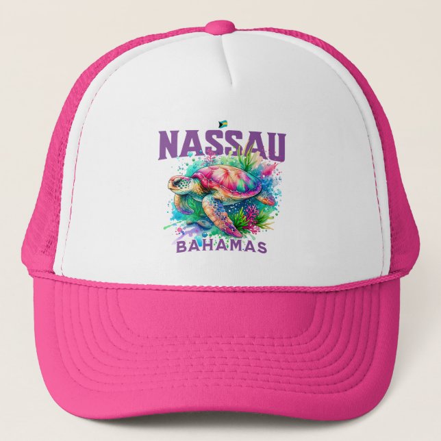 Bahamas Souvenir Gift : Nassau Bahamas Sea Turtle Trucker Hat (Front)