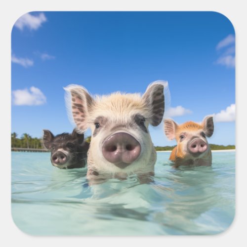 Bahamas Swimming Pig 2024 Square Sticker