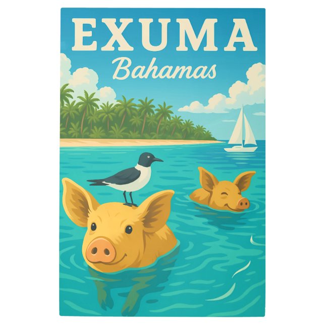 Bahamas Swimming Pigs Tropical Beach Exuma 2025 Metal Print (Front)