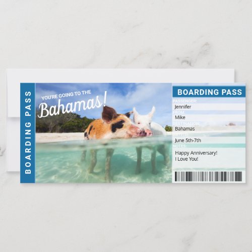 Bahamas Vacation Gift Boarding Pass Ticket