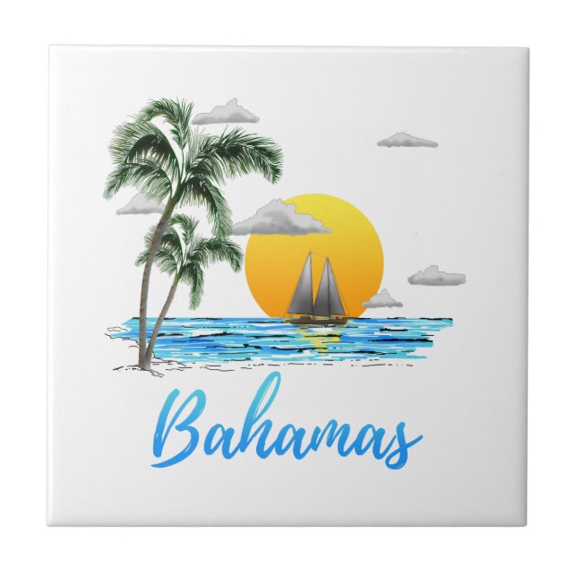 Bahamas Vacation Sailing Ceramic Tile (Front)