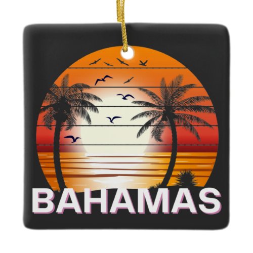 Bahamas Vintage Palm Trees Summer Beach Ceramic Ornament