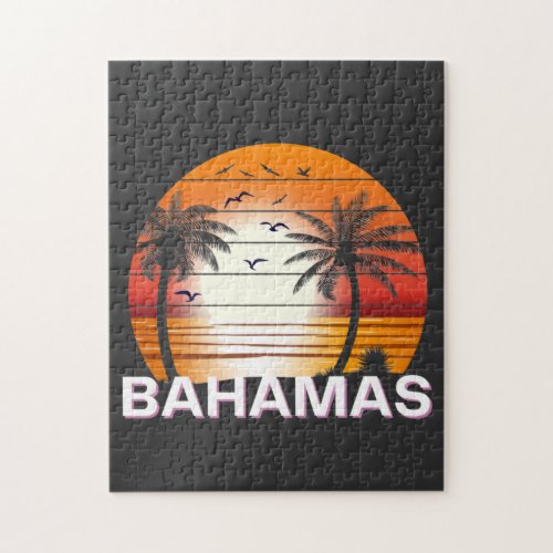 Bahamas Vintage Palm Trees Summer Beach Jigsaw Puzzle
