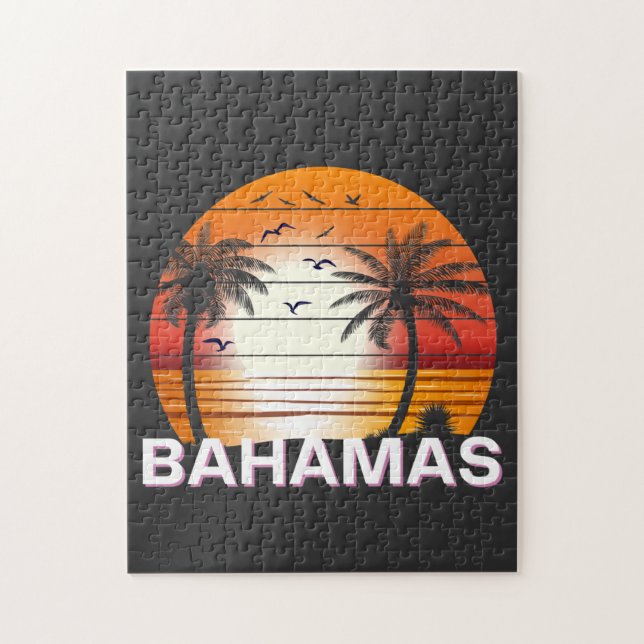 Bahamas Vintage Palm Trees Summer Beach Jigsaw Puzzle (Vertical)