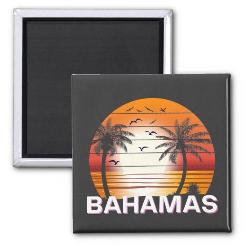 Bahamas Vintage Palm Trees Summer Beach Magnet