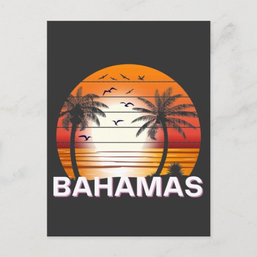 Bahamas Vintage Palm Trees Summer Beach Postcard