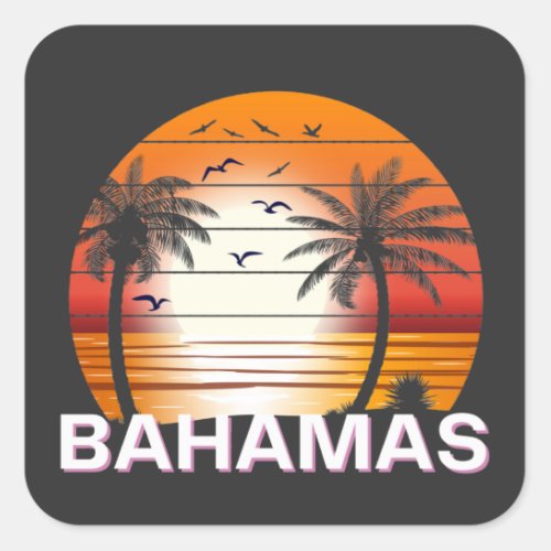 Bahamas Vintage Palm Trees Summer Beach Square Sticker
