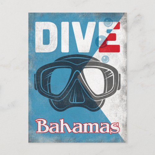Bahamas Vintage Scuba Diving Mask Postcard