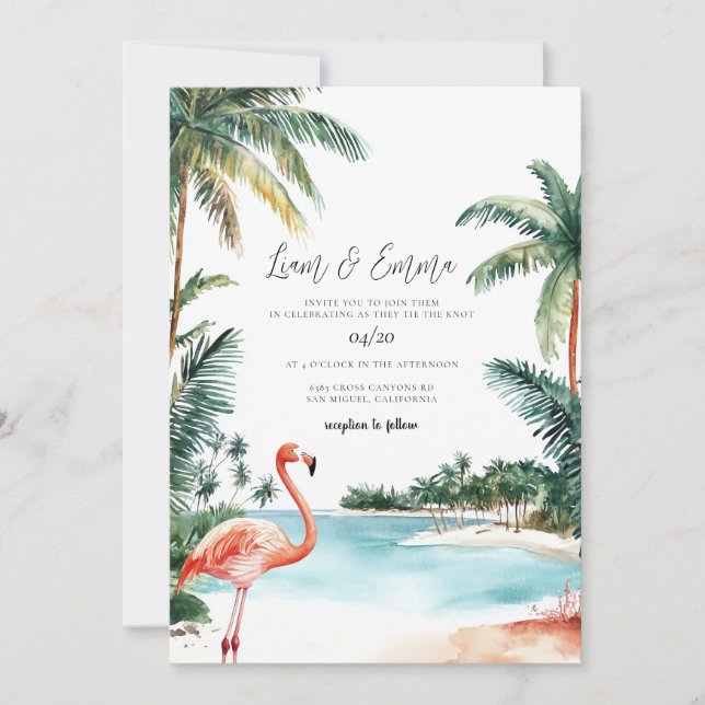 Bahamas Watercolor Wedding Invitation (Front)