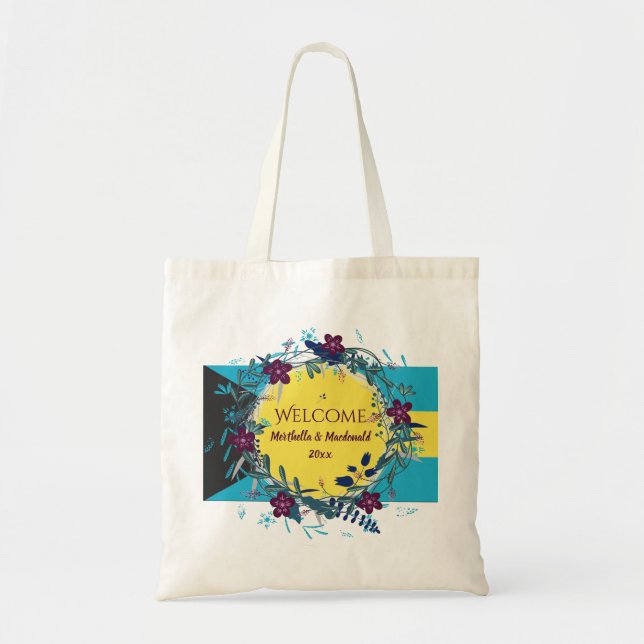 BAHAMAS WEDDING WELCOME Destination Floral Tote Bag (Front)