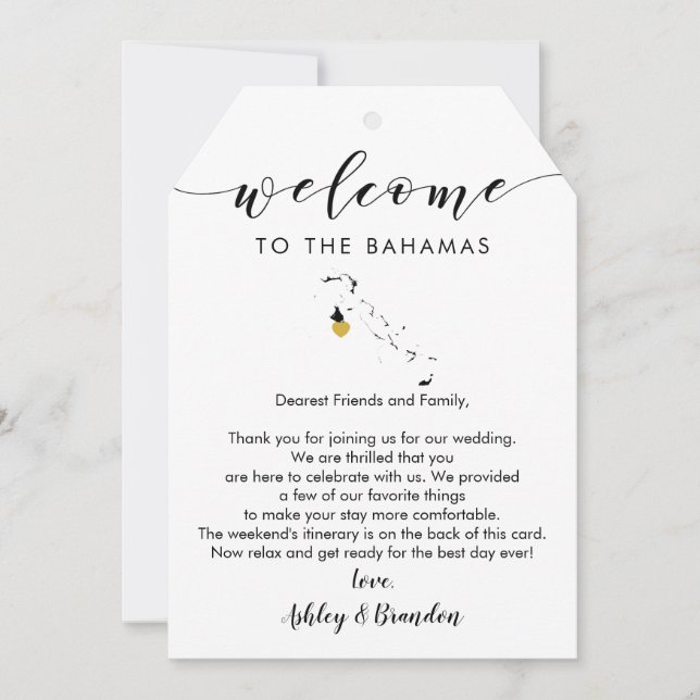 Bahamas Wedding Welcome Tag, Letter Itinerary (Front)