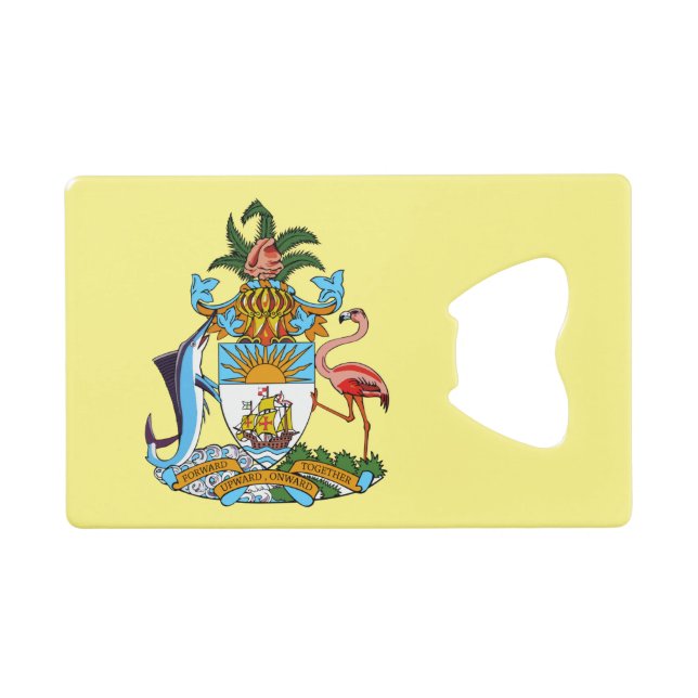 Bahamas with Coat of Arms (Caribbean Paradise) Credit Card Bottle Opener (Front (Horizontal))